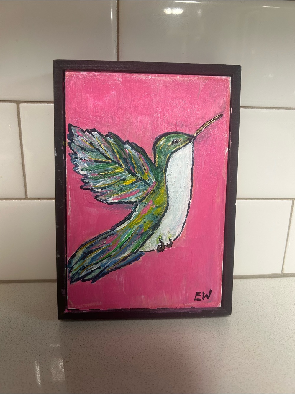 Original Hand-Painted Hummingbird Wall Art - Pink